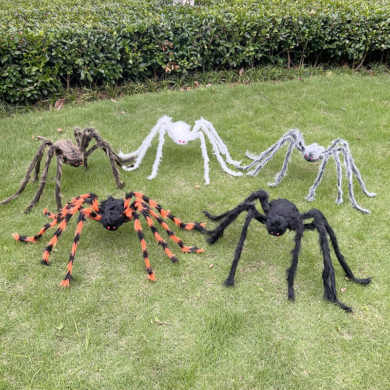 

125cm Colored Red Eyed Plush Spider White Black Gray Orange Brown Spider Halloween Outdoor Courtyard Decoration Horror Props