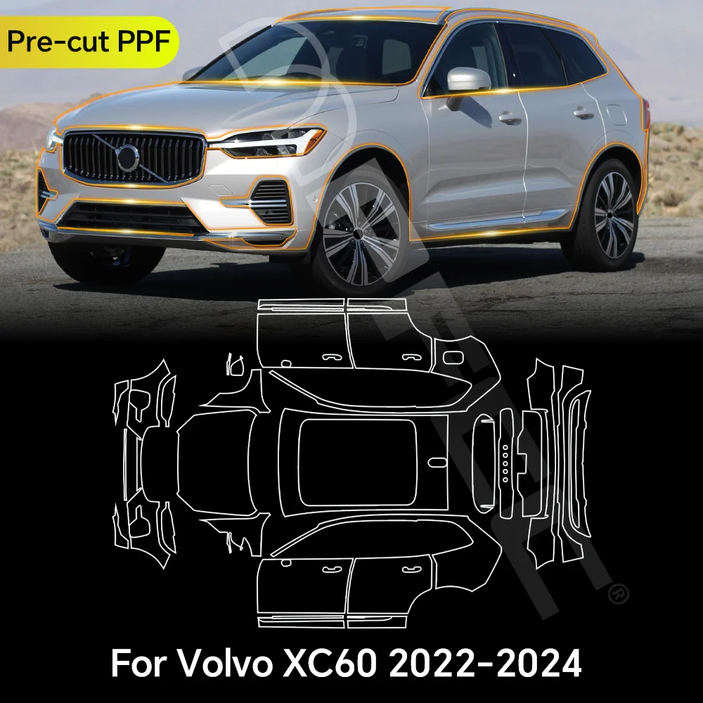 

For Volvo XC60 2022-2024 TPU Paint Protection Film Clear Bra Car Body Pre-cut PPF Anti-scratch Resistant Kit Repairable Cover