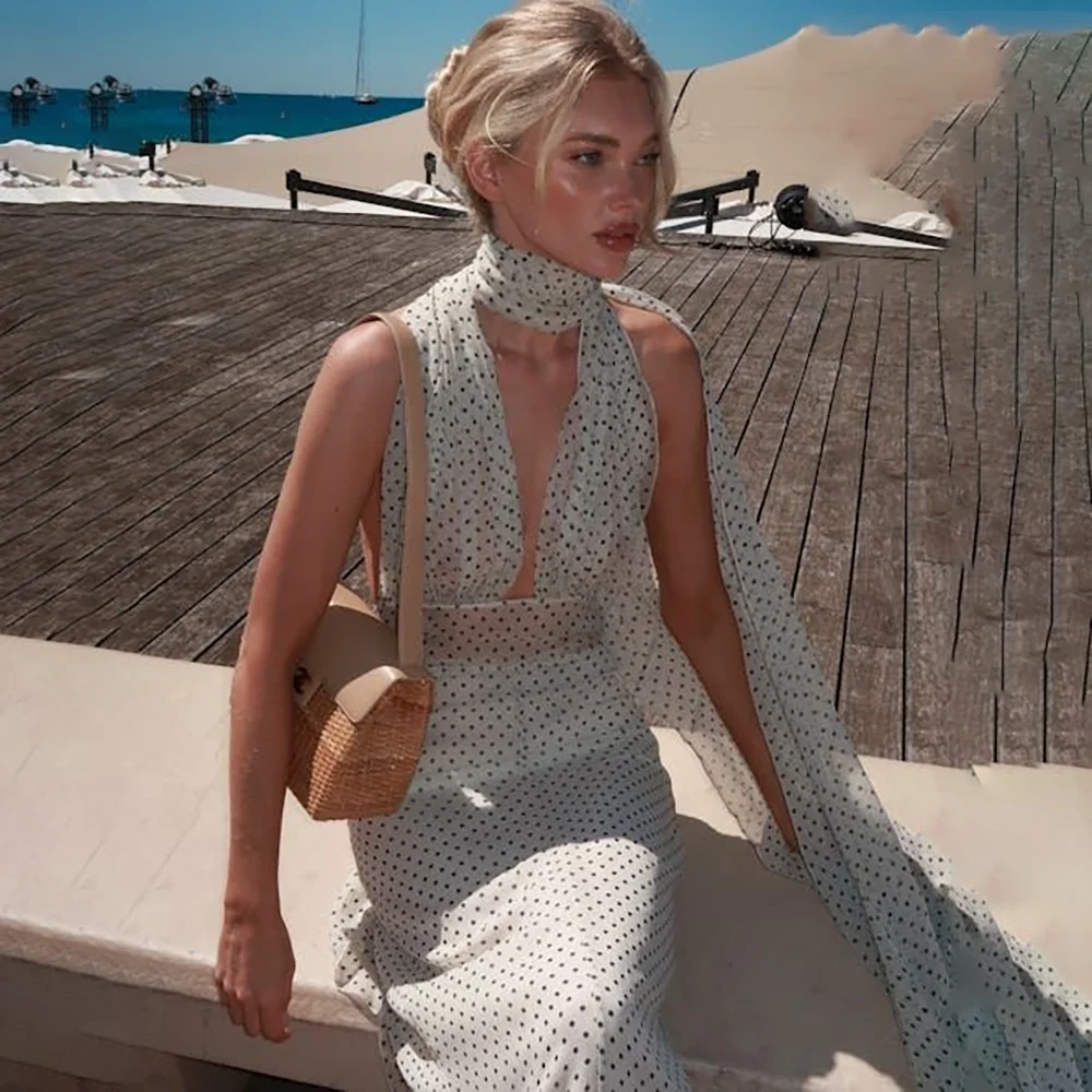 

Elegant Polka Dot Prom Dresses Cut Out Mermaid Sleeveless Floor Length Party Dress Slim Fit Vestidos Para Mujer Customized