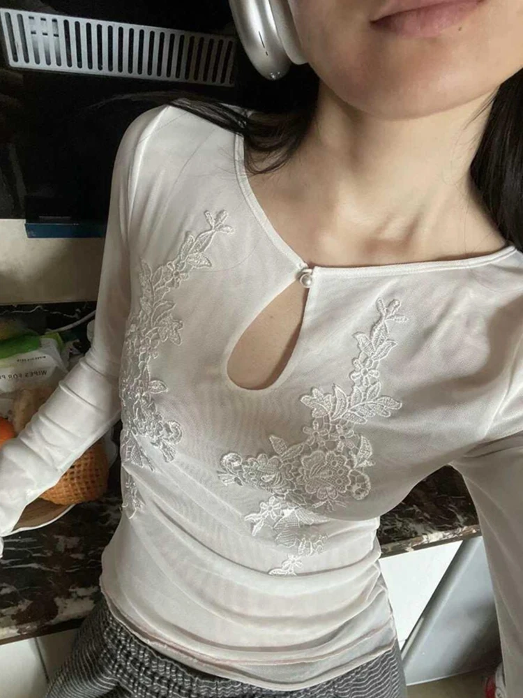 

Ранняя осень, новая китайская футболка с длинной вышивкой в стиле ретро, женская футболка Ele Slim Fit ort High-End Me Top