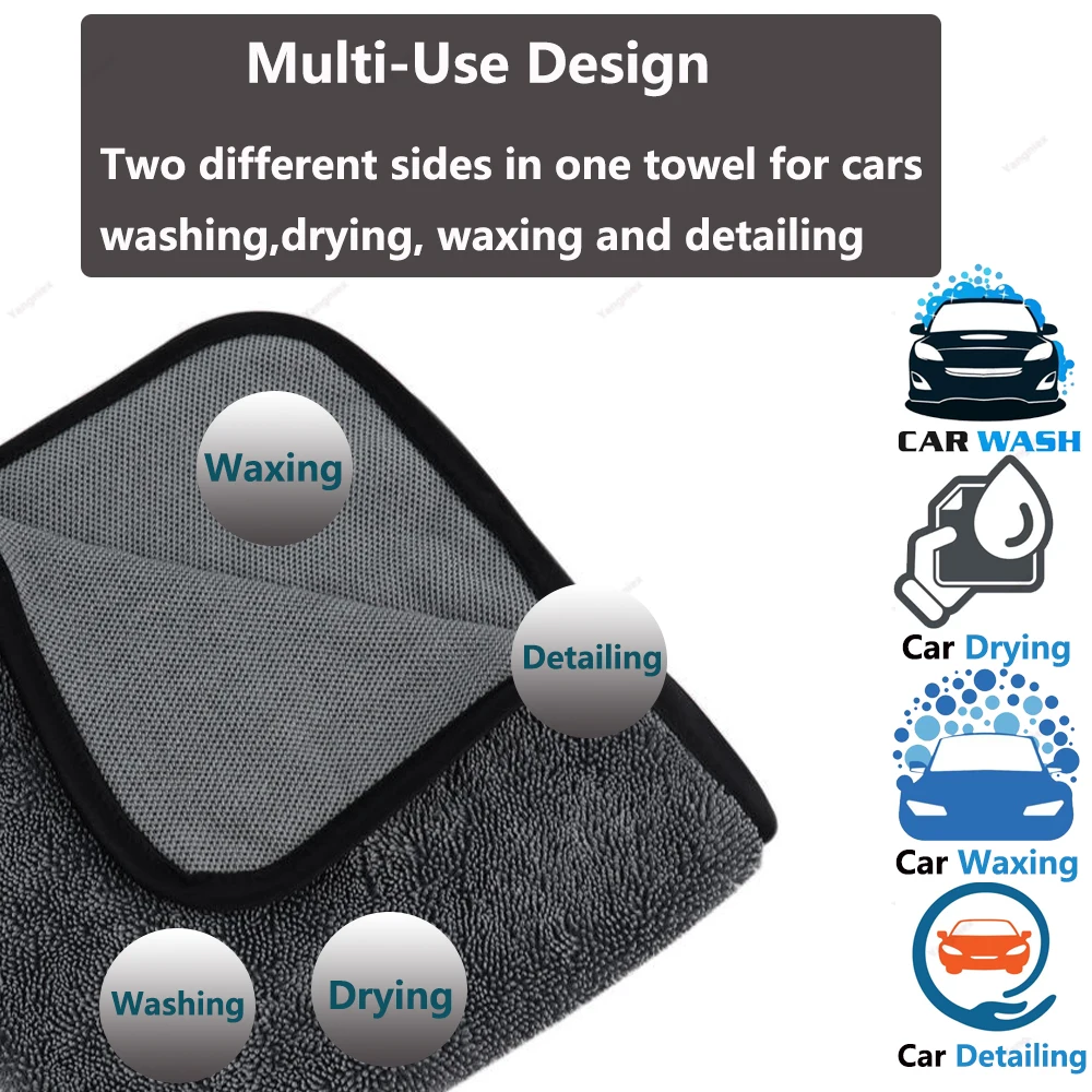 3/6Pcs Professional Microfiber Car Wash Towel Cars Home Cleaning Drying Cloth 600GSM Towels Rag Washing for Car Wash Accessory