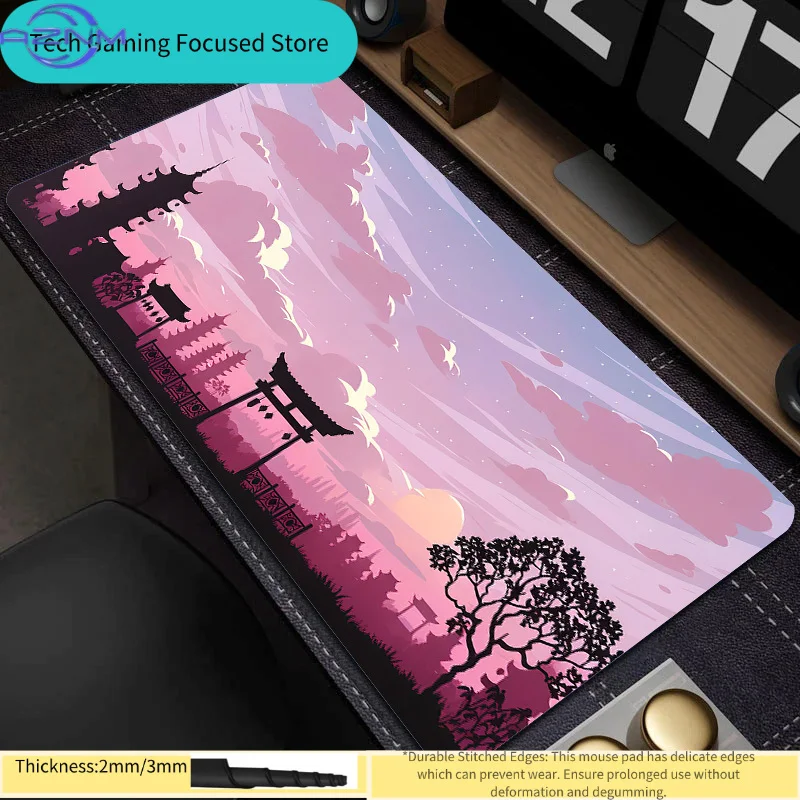 Sakura Scenery Mouse Pad Large Anti-Slip Desk mat Rubber Gaming MousePads Durable Thick Seam Edge Suitable for Office and Gaming