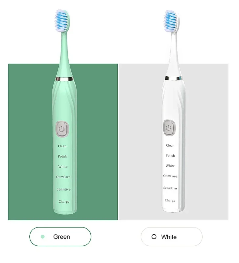 USB 충전기 타이머 충전식 브러시 및 총 청소를 위한 교체 헤드가 포함된 성인용 음파 전동 칫솔 세트