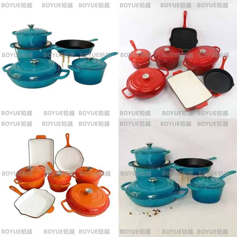 5 Piece Cast Iron Enamel Cookware Set Nonstick Milk Pot Saucepan Frying Pan Seafood Stew Pot Kitchen Cooking Essentials