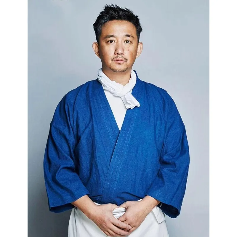 

Hanten Denim Japanese Kimono Cardigan Cotton Padded Jacket Men Asian Clothes Traditional Japan Cuisine Sushi Chef Uniform