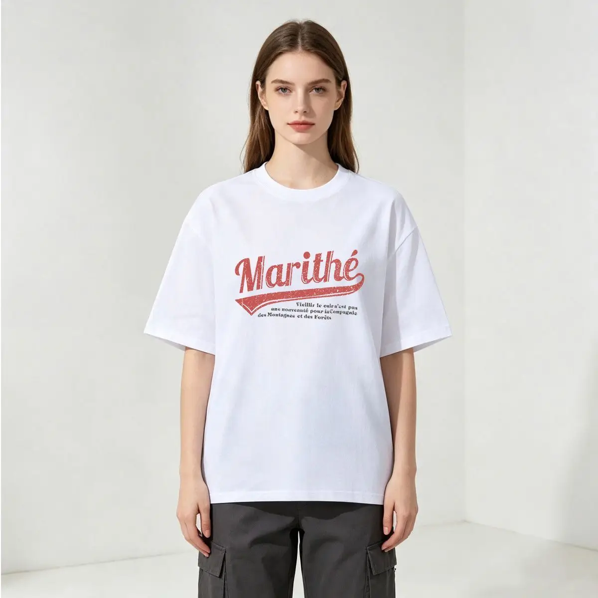MARITHE Letter Five-Pointed Star Print T-Shirt Unisex Crewneck Black Short Sleeve Top Men Women