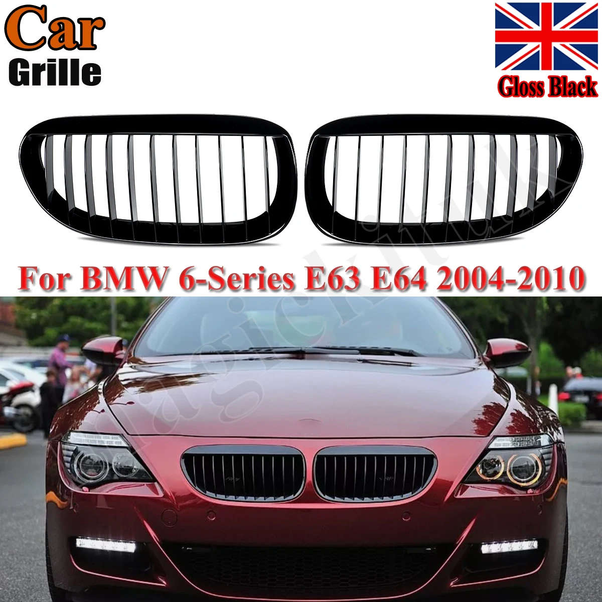 new Pair Gloss Black Front Kidney Grill Grille For BMW 6 Series E63 E64 M6 2004-2010