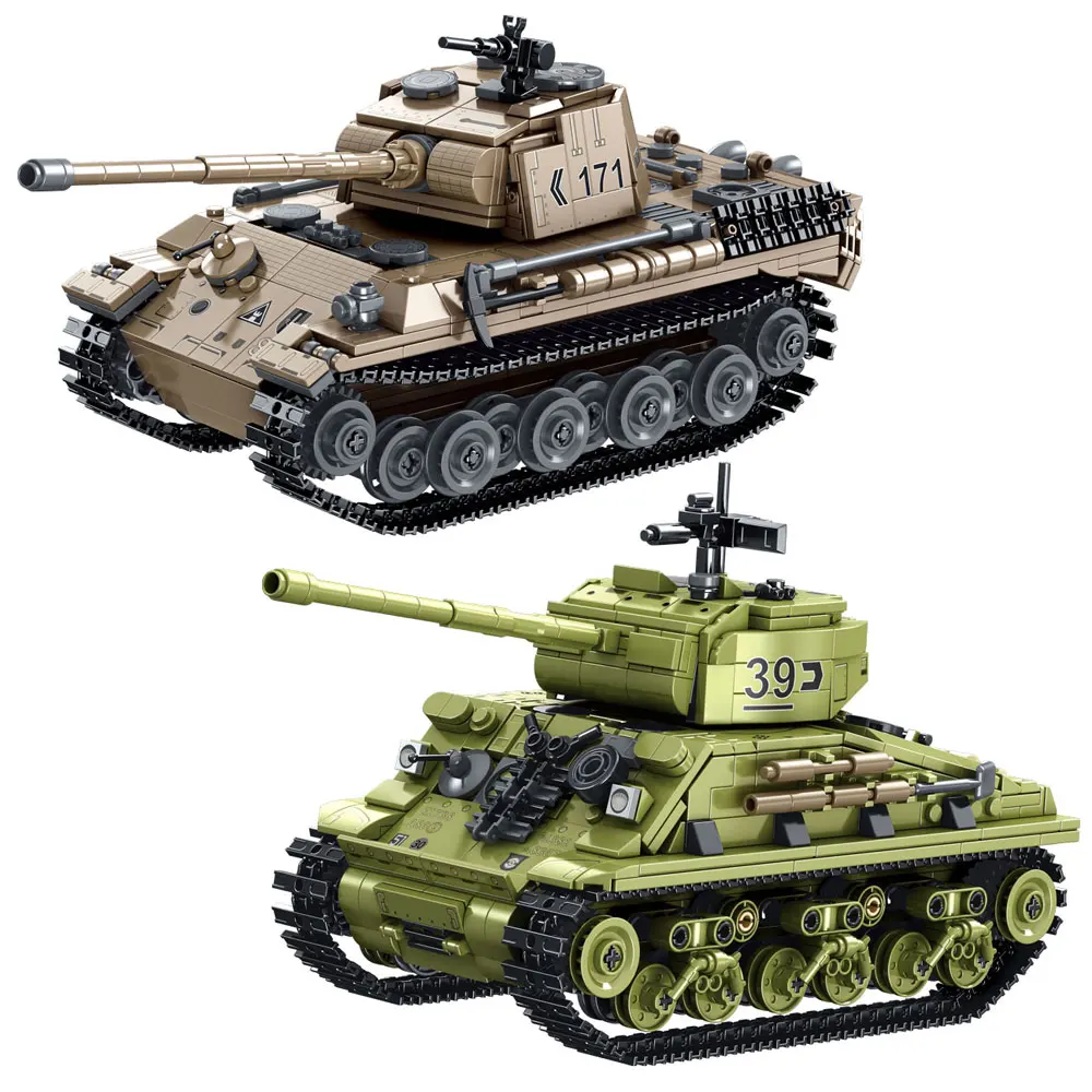 

World War 2 WW2 Army Military Soldiers Leopard Main Battle Tank Model Assemble Building Blocks Bricks Children's Toys Gift