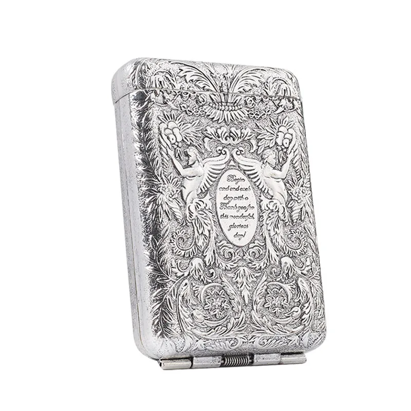 

Винтажный металлический портсигар с тисненым узором в виде ангела, антикварное серебро, гравировка, портативный карманный футляр для сигарет