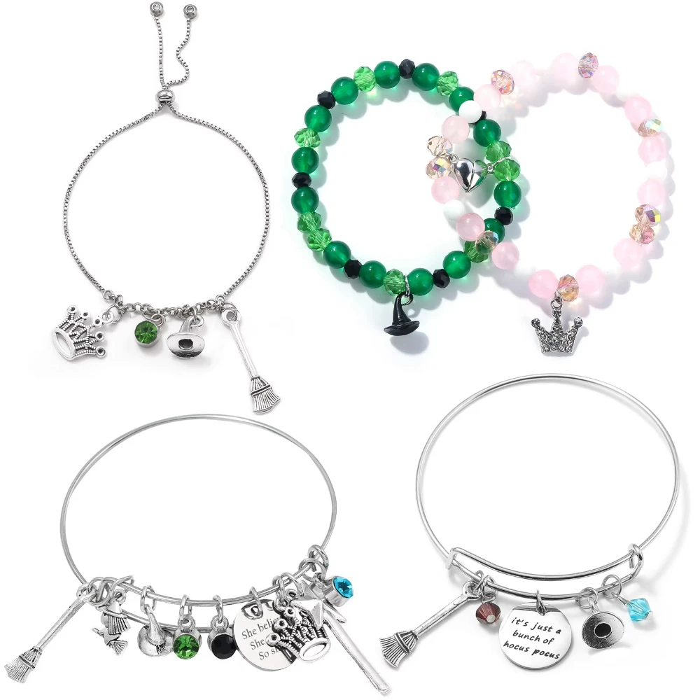  The Musical Charms Necklace Wicked Magic Bad Witch Adjustable Metal Bracelet Hat Broom Combo Bracelet Unisex Birthday Gifts