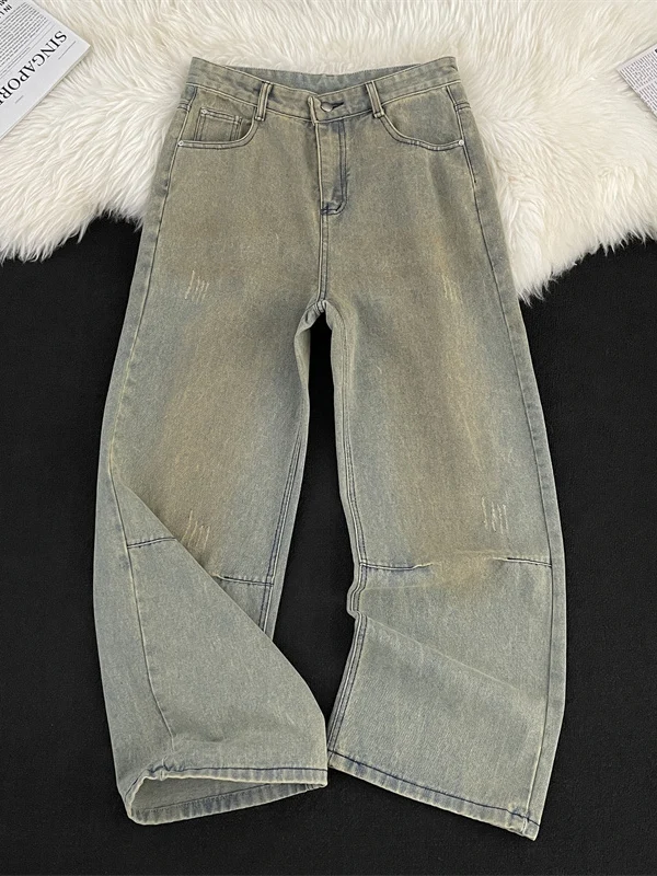 

Retro American Style Men's Jeans Vintage Faded Wide Leg Loose Fit Spring Summer Trendy Brand Knife Long Pants