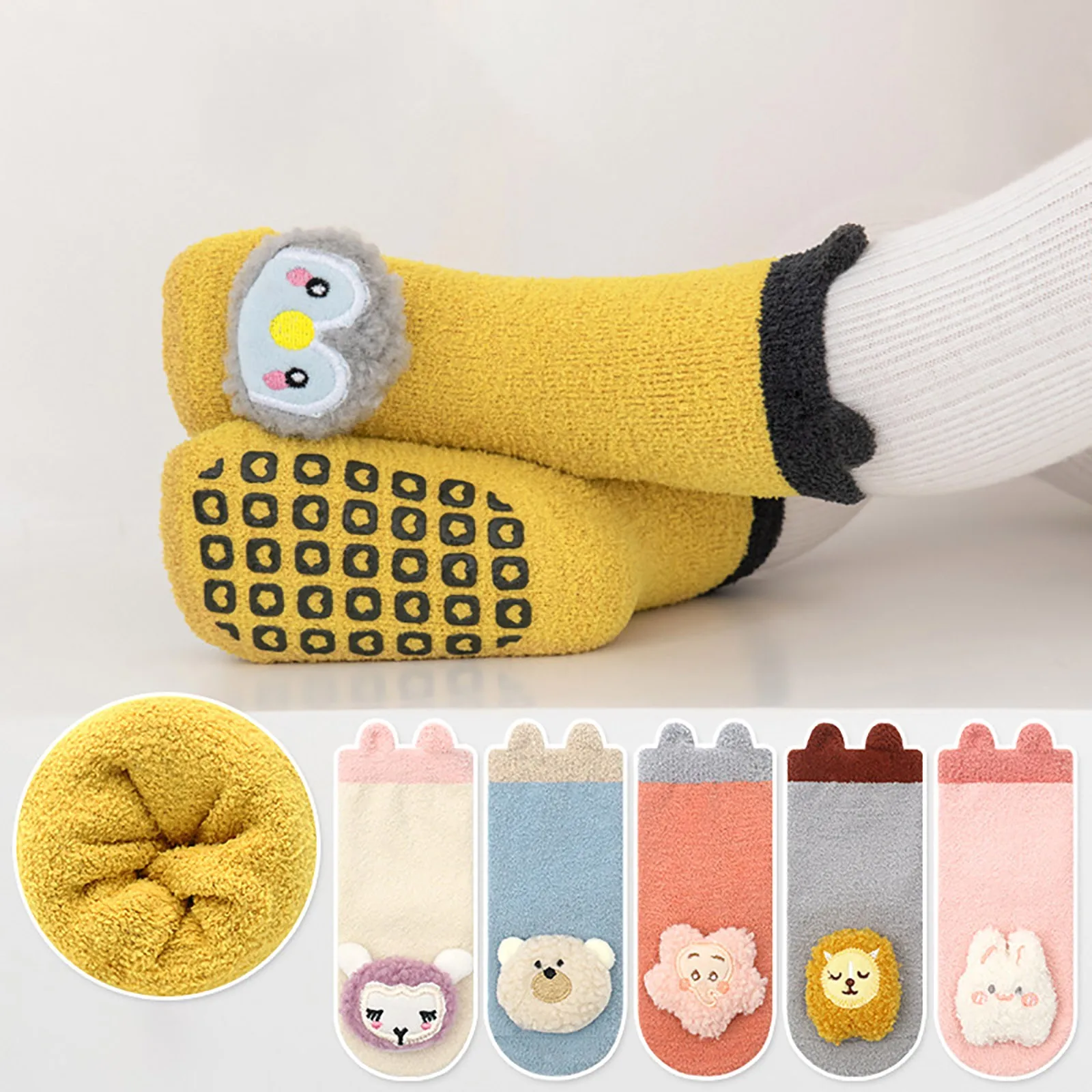 Winter Cartoon Animal Baby Socks Super Thick Non Slip Glue Infant Floor Socks Baby Boys Girls Socks 3D Coral Newborn Warm Socks