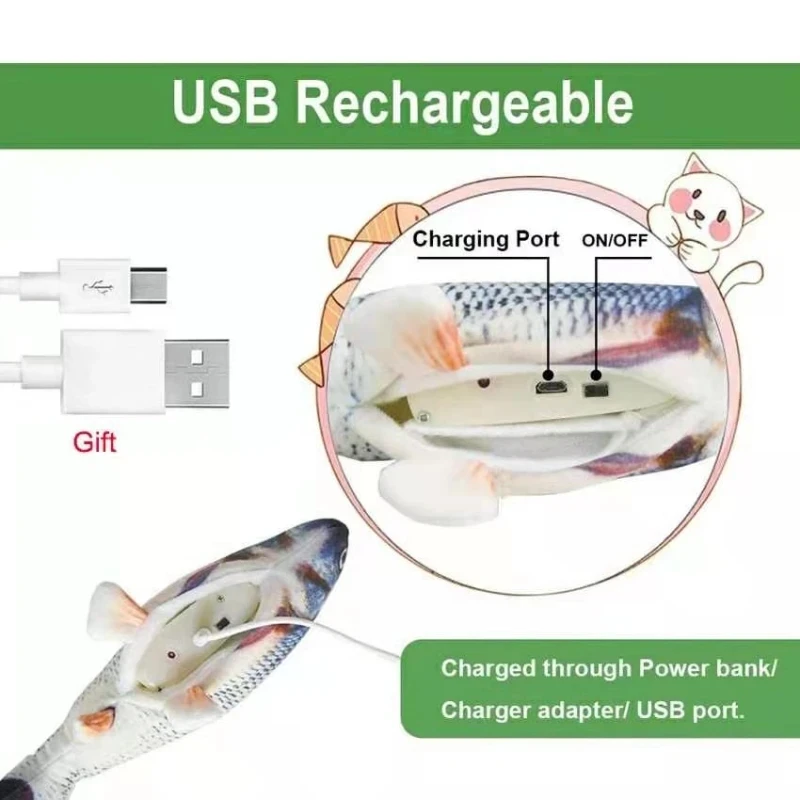 Juguete eléctrico de carga USB para gato, mordedura de pez, simulación suave, rebote para mascotas, caliente