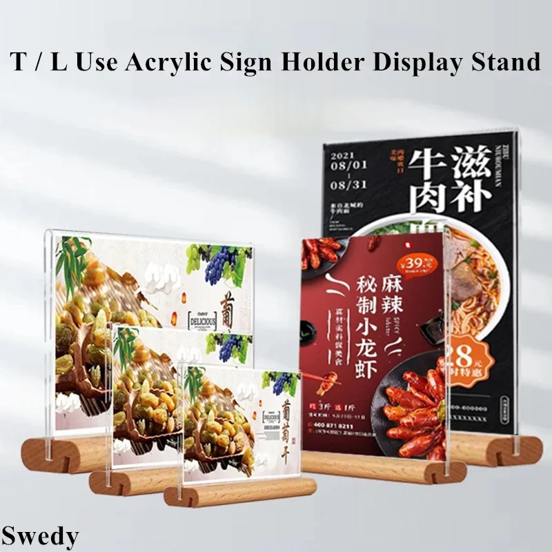 A6 100x150mm T / L Shape Two Use Acrylic Sign Holder Display Stand Menu Paper Price Label Card Tags Picture Poster Frame Board
