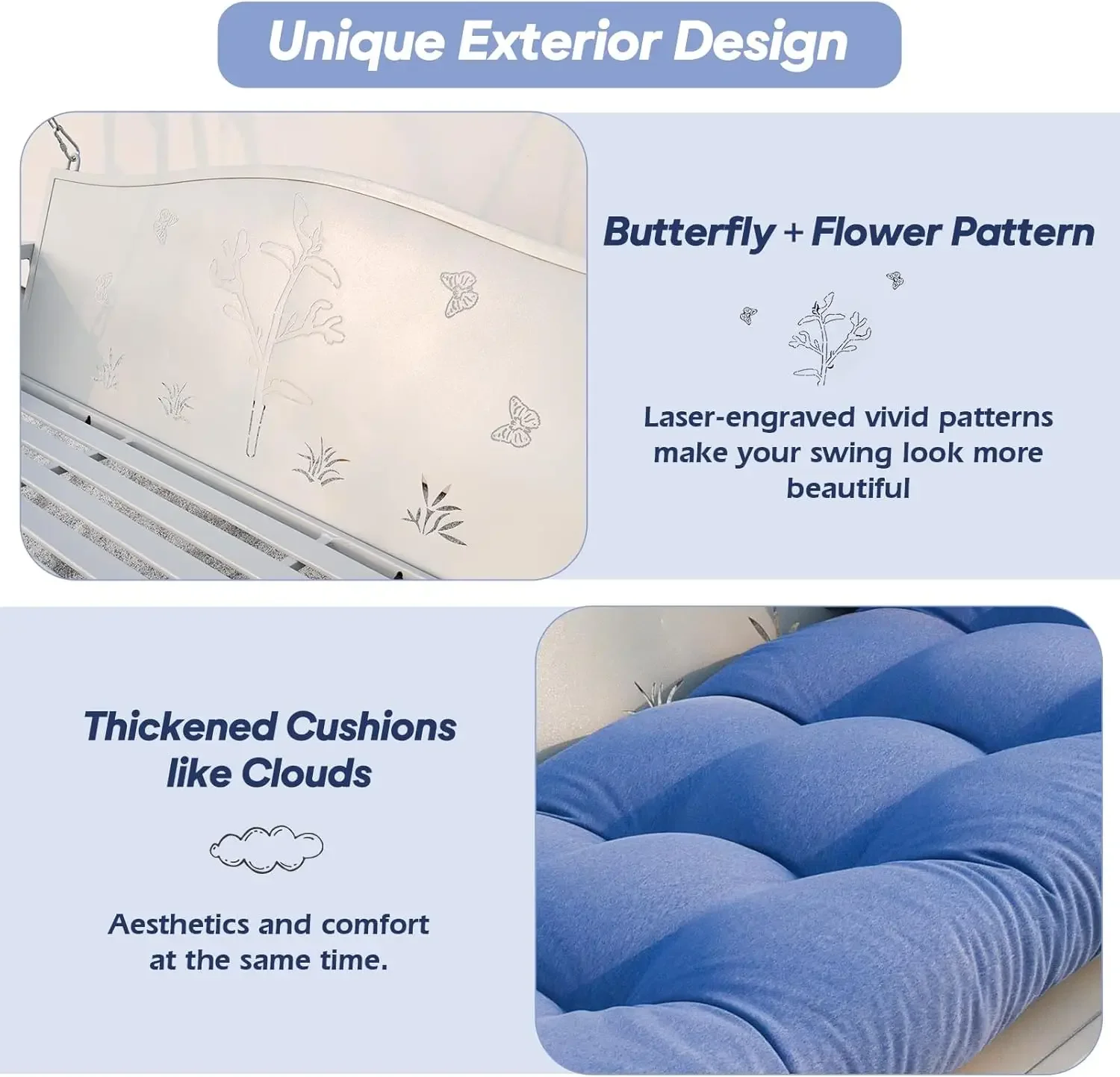 [وصول جديد! ] أرجوحة شرفة معدنية ذات 3 مقاعد 900 رطل، مقعد معلق عالي التحمل مع صينية مطورة ووسائد مقاومة للصدأ