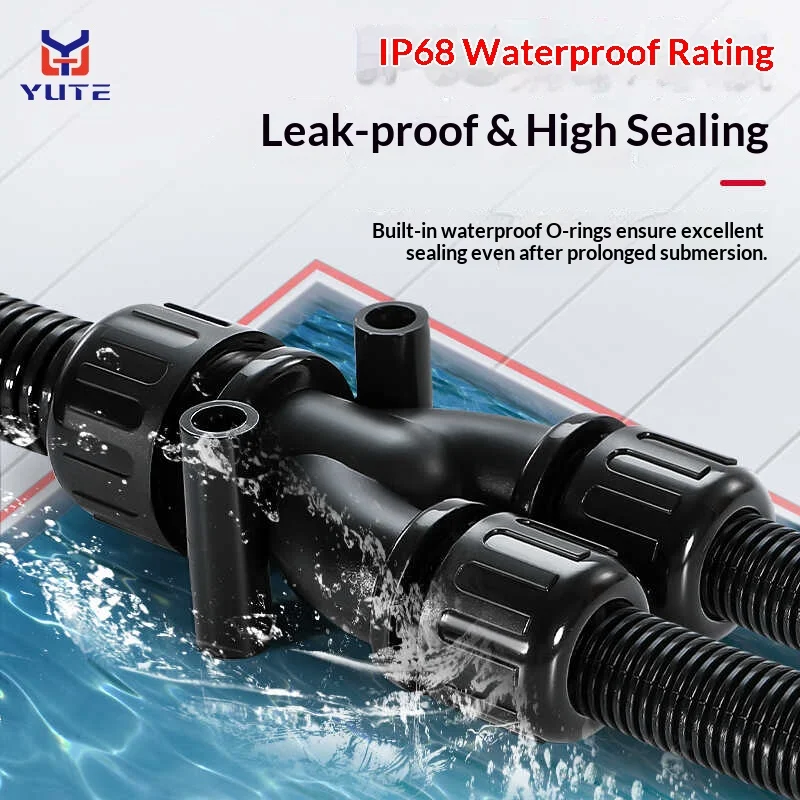 النايلون البلاستيك الأنابيب المموجة ثلاثي الاتجاه موصل مقاوم للمياه سلك خرطوم الملحقات Y على شكل T-خط الأنابيب تحويلة قطر متغير #4