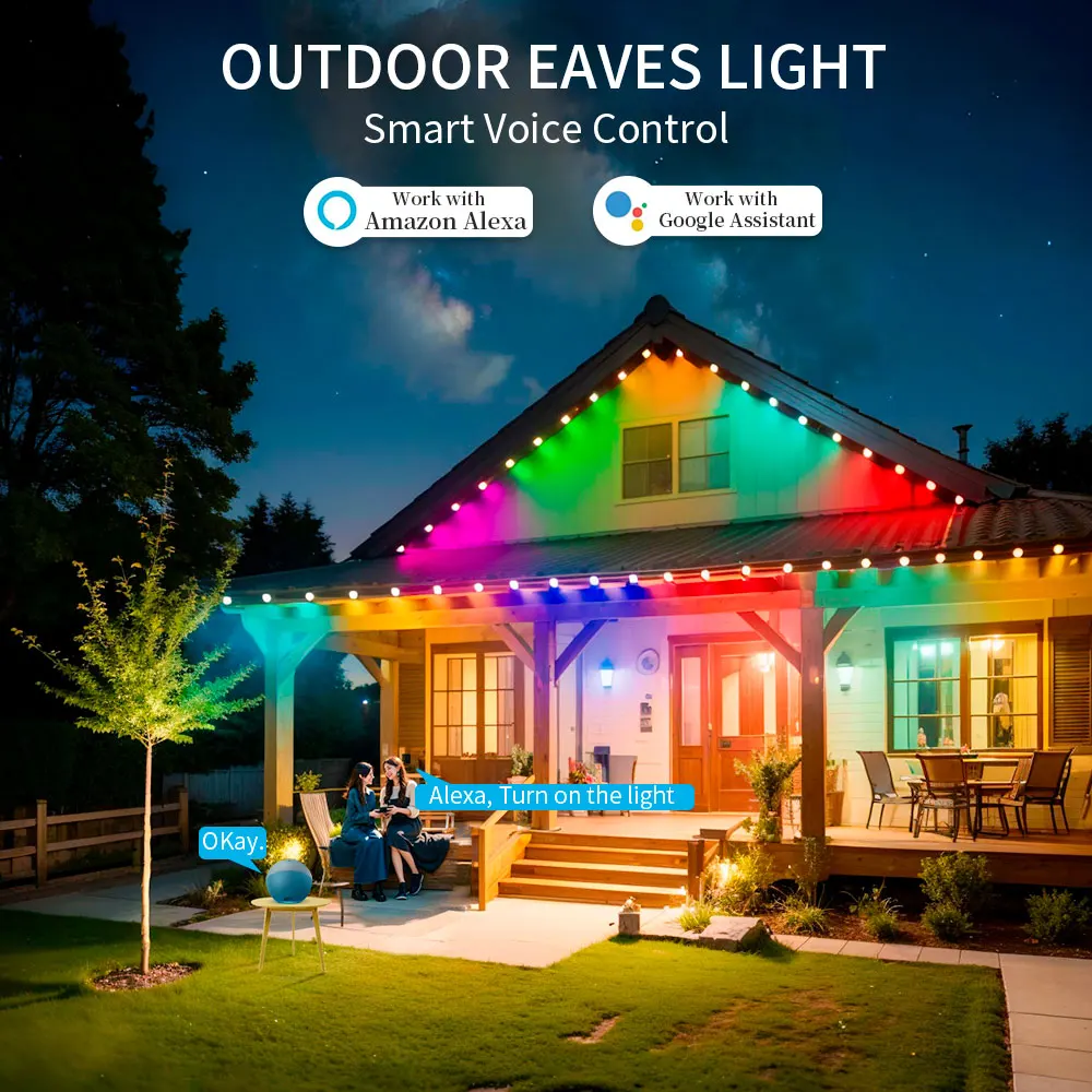 5054 16703IC(WS2811 WS2812B) Outdoor Eaves LED Light String Kit 2.4G BEL+WIFI Controller Work With Alexa Google Home Assistant