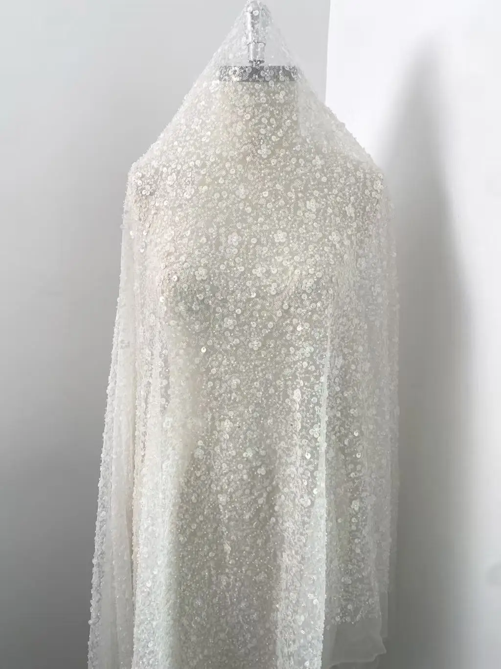 Sequin Mesh Fabric  Ivory Stretch Mesh with Sequins, Sheer Bridal Material for Veil, Gown or Bodysuit, Soft and Sparkly