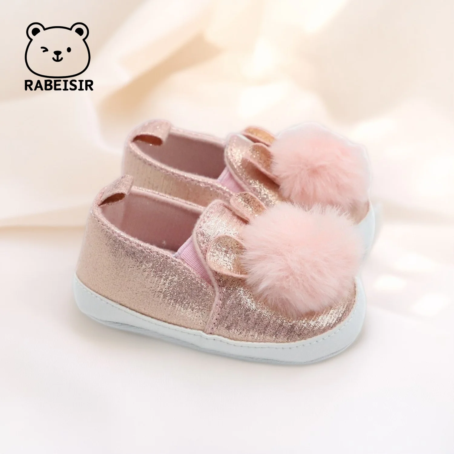 أحذية طفلة صغيرة لطيف الفراء الكرة مطرزة أحذية أطفال مسطحة تصميم شكل أرنب #3