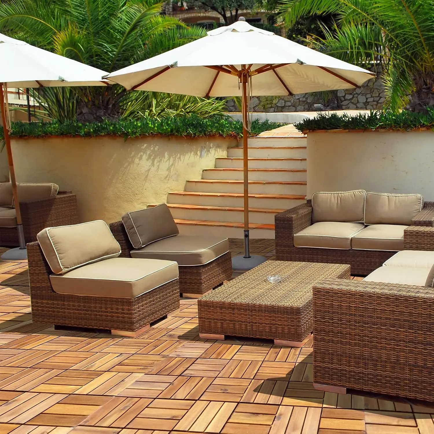 27 PCS Interlocking Patio Deck Tiles, 12 x 12in Acacia Hardwood Floor Tiles, Tools Free Assembly, 27 sq. Ft Wood, Customized