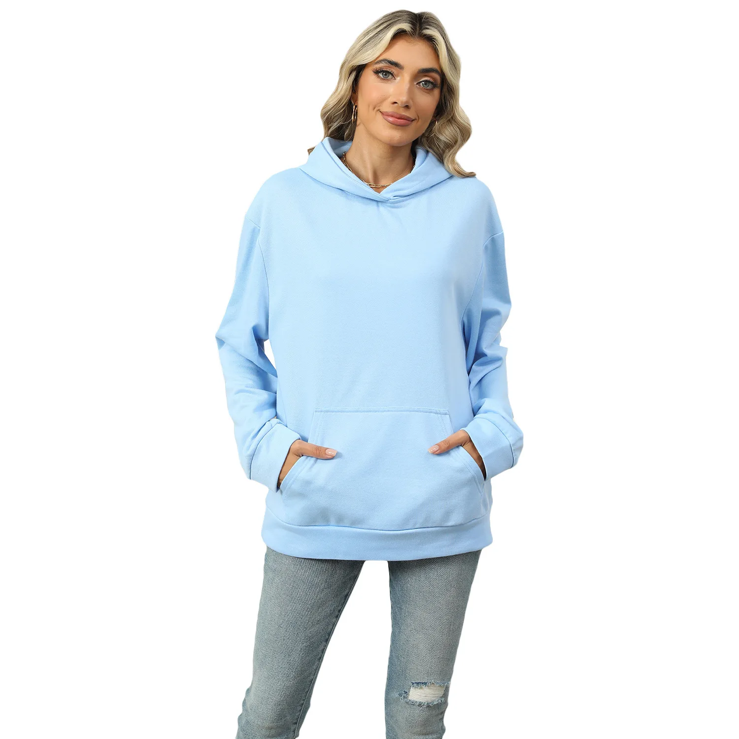 Dames nieuwe casual sweatshirt met capuchon en effen kleur top voor dames