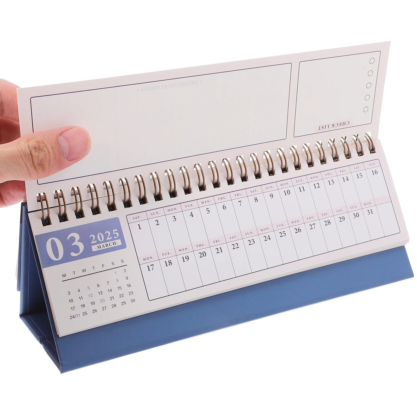 Kalender 2025 Bureau Mini Horizontaal Klein Kantoorplanner Desktop Flip Klaslokaal Blauw Student