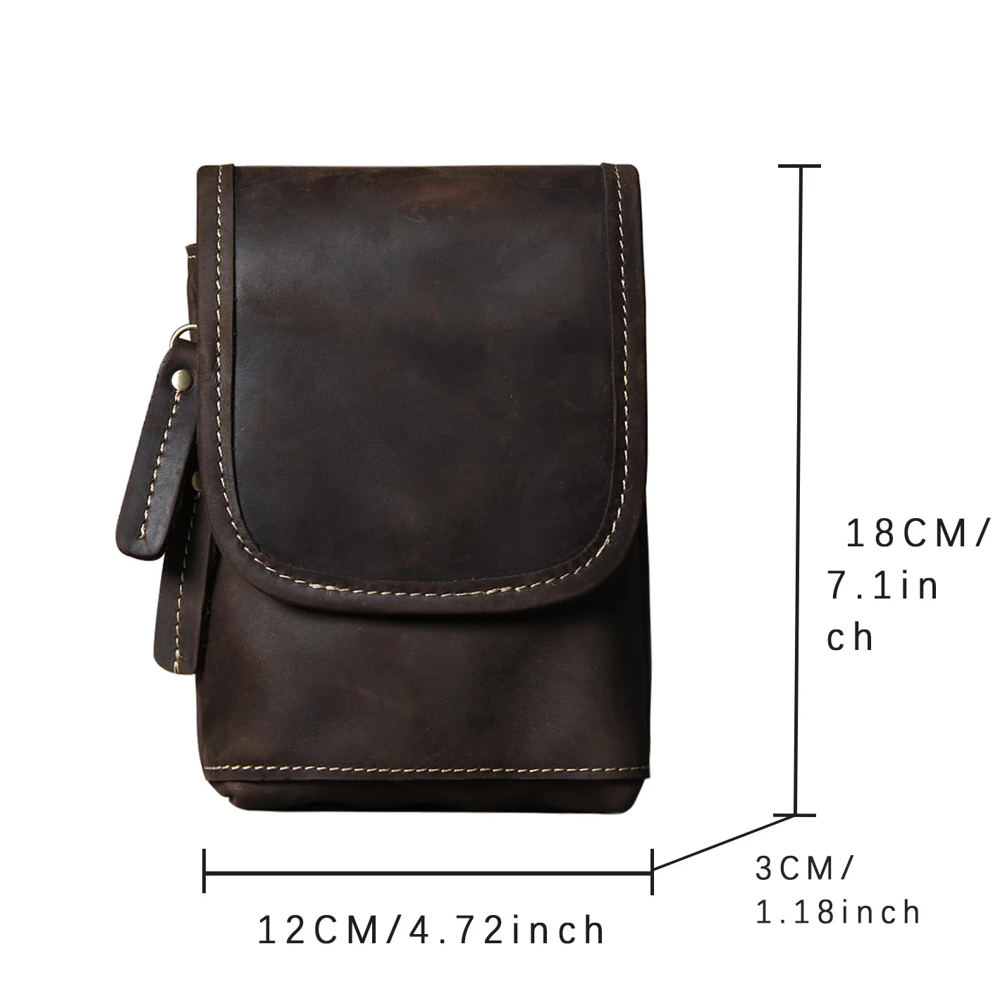 Hochwertige Echtleder-Brusttasche für Herren, Vintage Vollnarbenleder-Umhängetasche, Sling Bag, Tagesrucksack, Mini-Handytasche – Detail 3