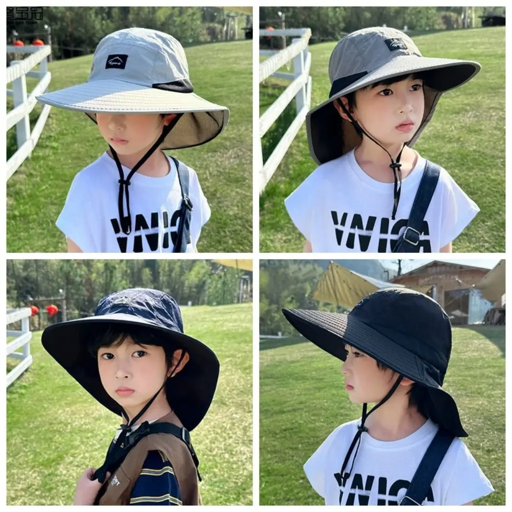 Big Brim Shawl Children's Summer Hat Neck Ear Cover Sun Protection Kids Sunscreen Hat Bucket Cap Breathable Kids Beach Caps