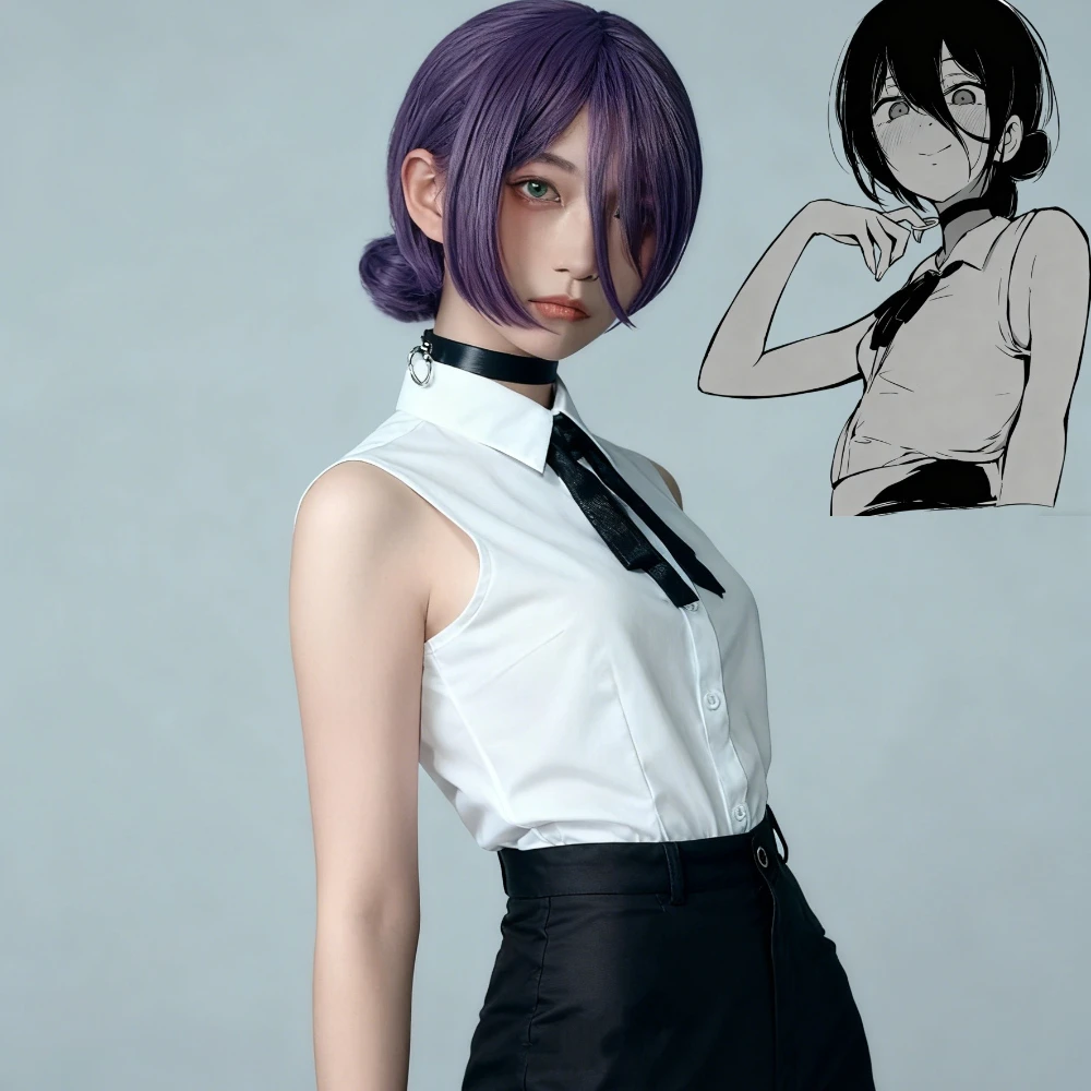 

Anime Comic Chainsaw Man Reze Cosplay Costume White Shirt Tie Shorts Necklace Wig Halloween Christmas Party Outfits Girl