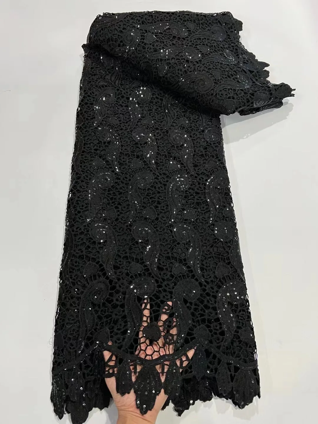 2023 hohe Qualität Schwarz Milch Seide Stein SequinFrench Net Afrikanische Tüll Mesh Spitze Stoff Für Kleid 5 Yards/Lot