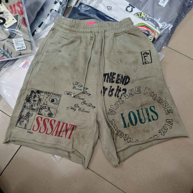 

Y2K Retro Distressed Sweat Shorts Unisex Graffiti Print Streetwear Elastic Waist Summer Casual Pants