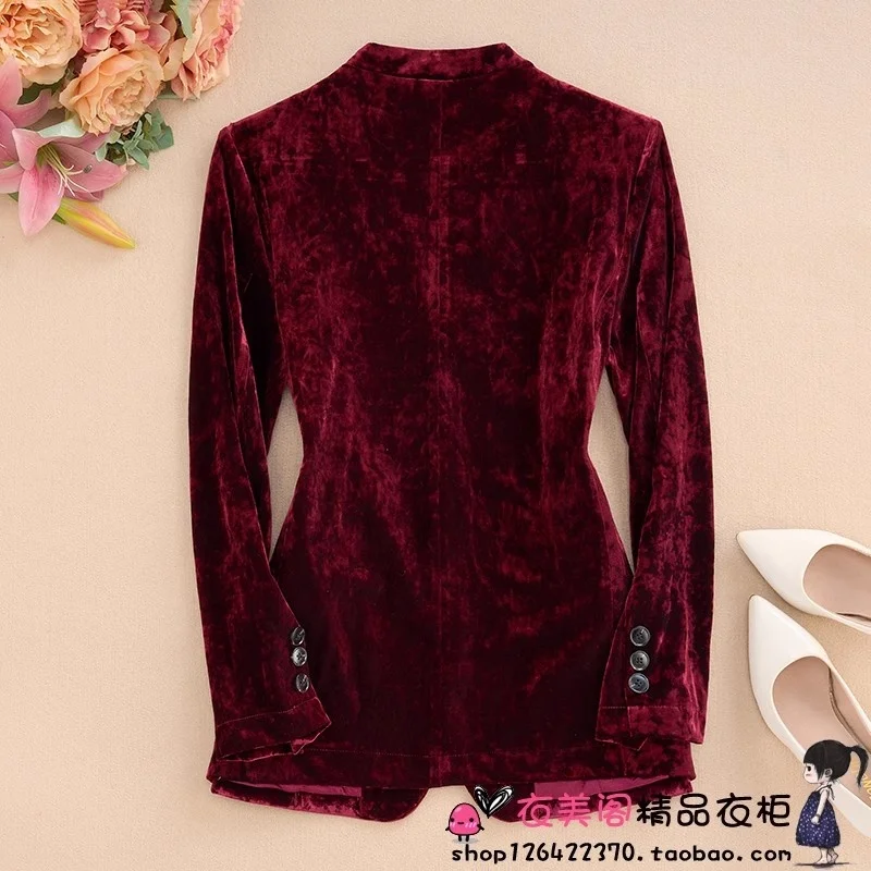 봄과 가을 새로운 프린트 칼라리스 벨벳 정장 재킷 하이 엔드 긴팔 여성 OL 전문 블레이저 코트 w1141 ﻿