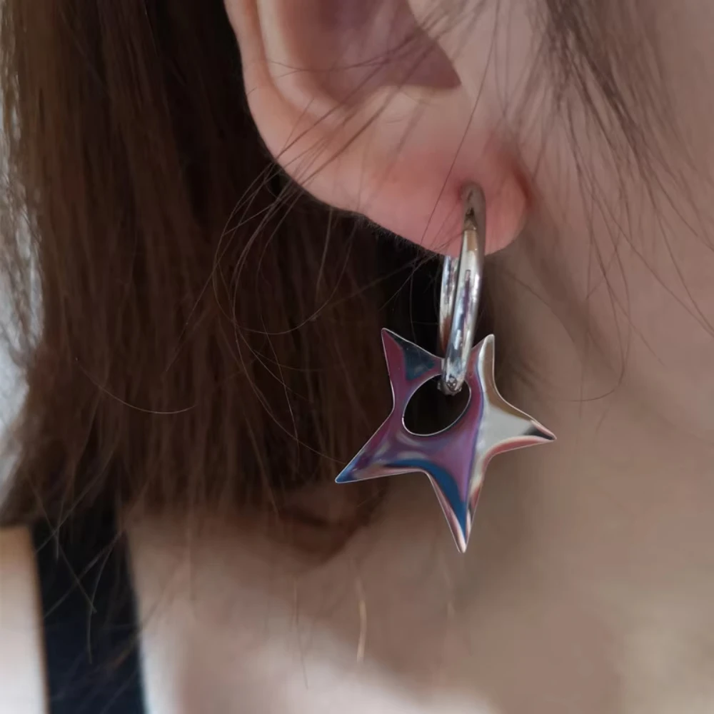 Punk Stainless Steel Exaggerated Pentagram Irregular Hoop Earring Swirl Earrings Cool Korean Charms Hoop Earrings Jewelry Gifts