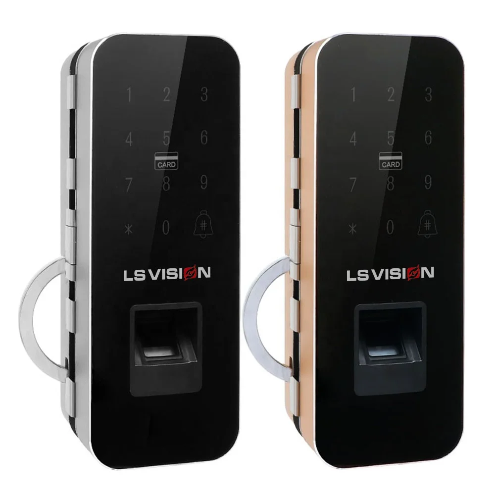 LS VISION No Holes Biometric Fingerprint Password Electronic Smart Door Lock for Office Swing and Sliding Glass Door