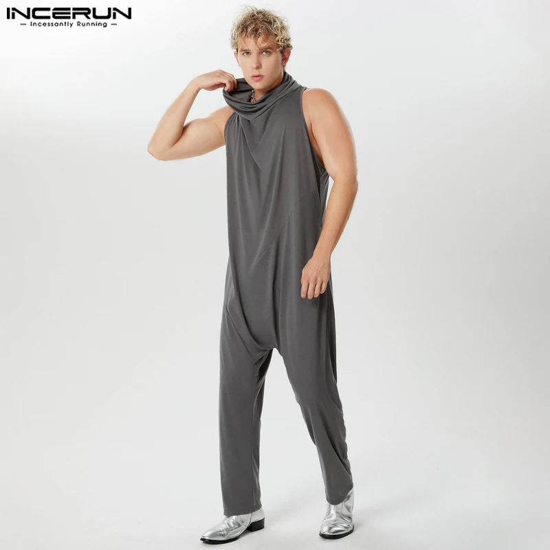 INCERUN 2024 American Style Bodysuits New Men's Swing Collar Design Sleeveless Jumpsuits Casual Well Fitting Solid Rompers S-5XL