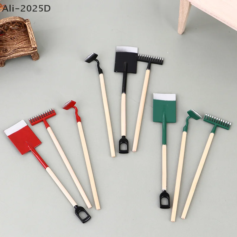 

3Pcs 1:12 Dollhouse Miniatures Gardening Shovel Rake Hoes Farm Tool Doll Decor