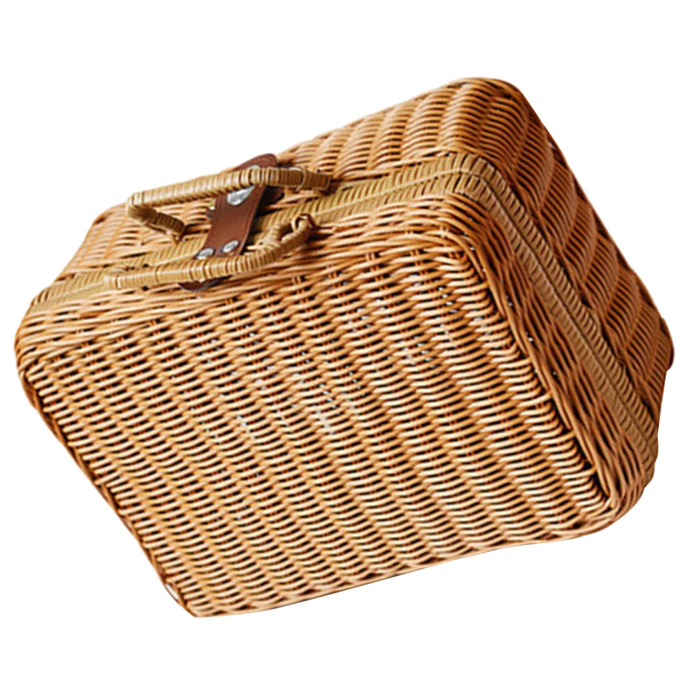 

Imitation Rattan Suitcase Woven Simulation Travel Decor Storage Vintage Retro Wicker Picnic Hamper Basket Simulated