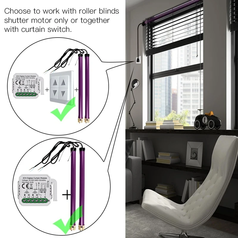 Tuya Smart Life WIFI/ZigBee Mini Switch for Two-Way Curtains Module for Roller Blind Shutter Curtain Motor