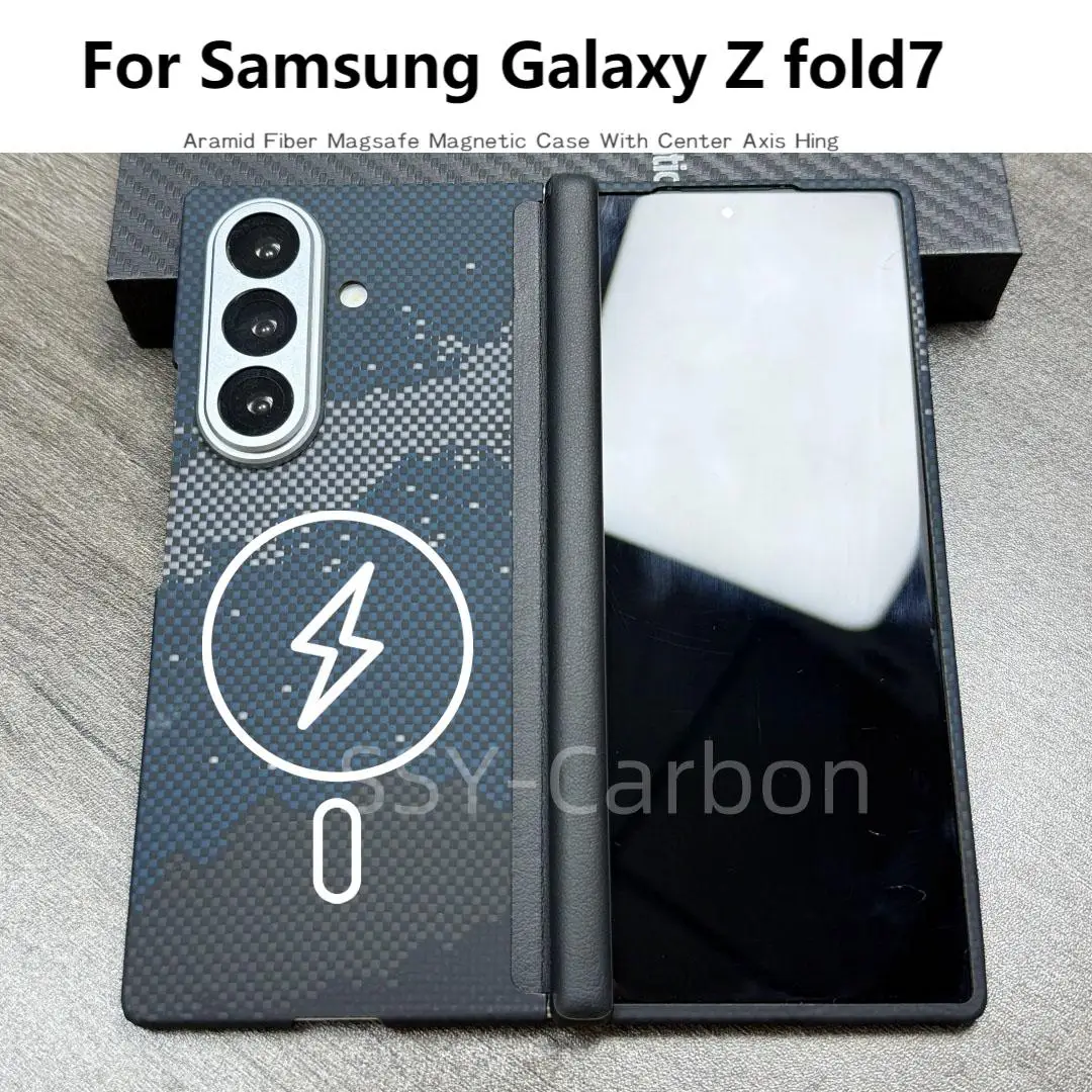 

Real Carbon Fiber Case for Samsung Galaxy Z Fold 7 Aramid Magsafe Magnetic Case Z Fold7 Phone Cover with Axis Hinge Shaft Wrap