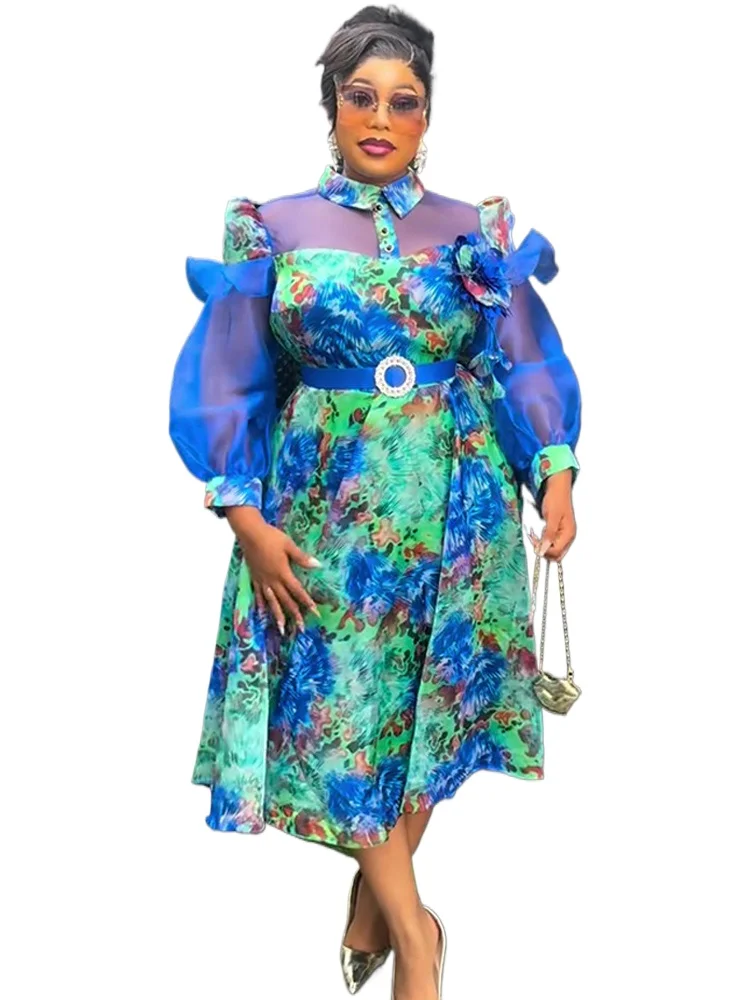 

Organza Long Sleeve Chiffon Dresses Elegant Women Party Prom Birthday Evening Maxi Robes African Dashiki Clothing Turkey Kaftans