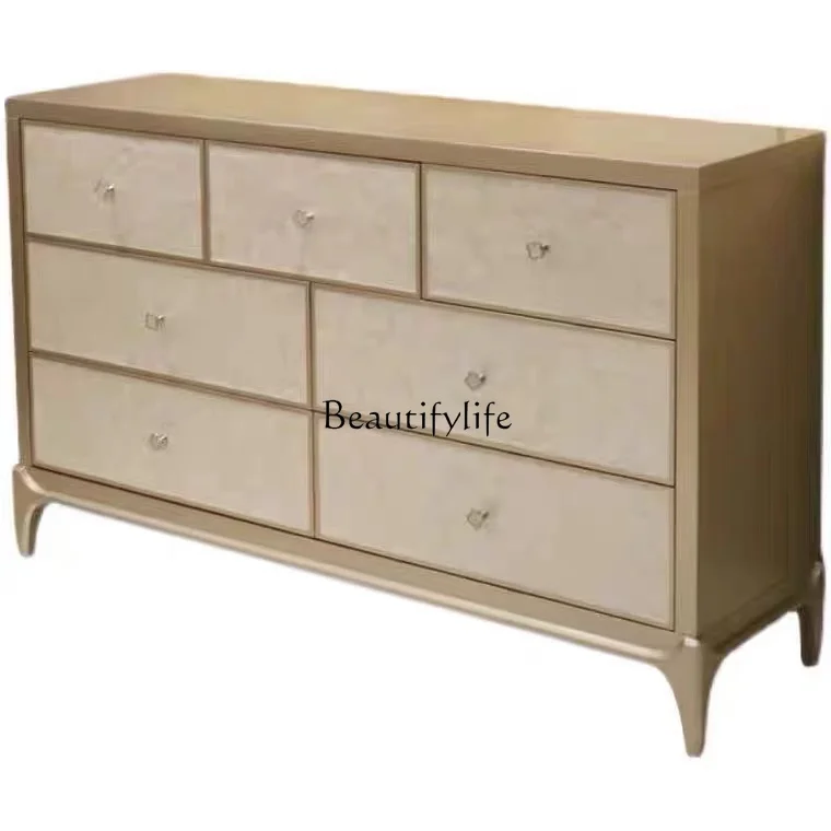 

American light luxury shell 7 chest cabinet bedroom living room solid wood dining side cabinet storage cabinet