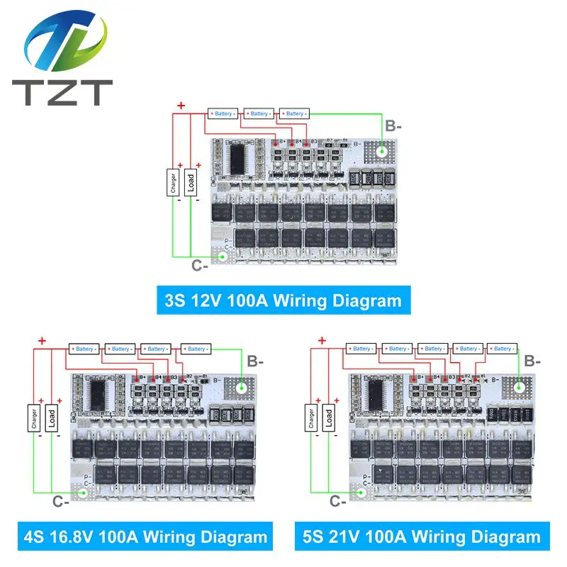 3s/4s/5s Bms 12v 16.8v 21v 100a Li-ion Lmo Ternary Lithium Battery Protection Circuit Board Li-polymer Balance Charging Module