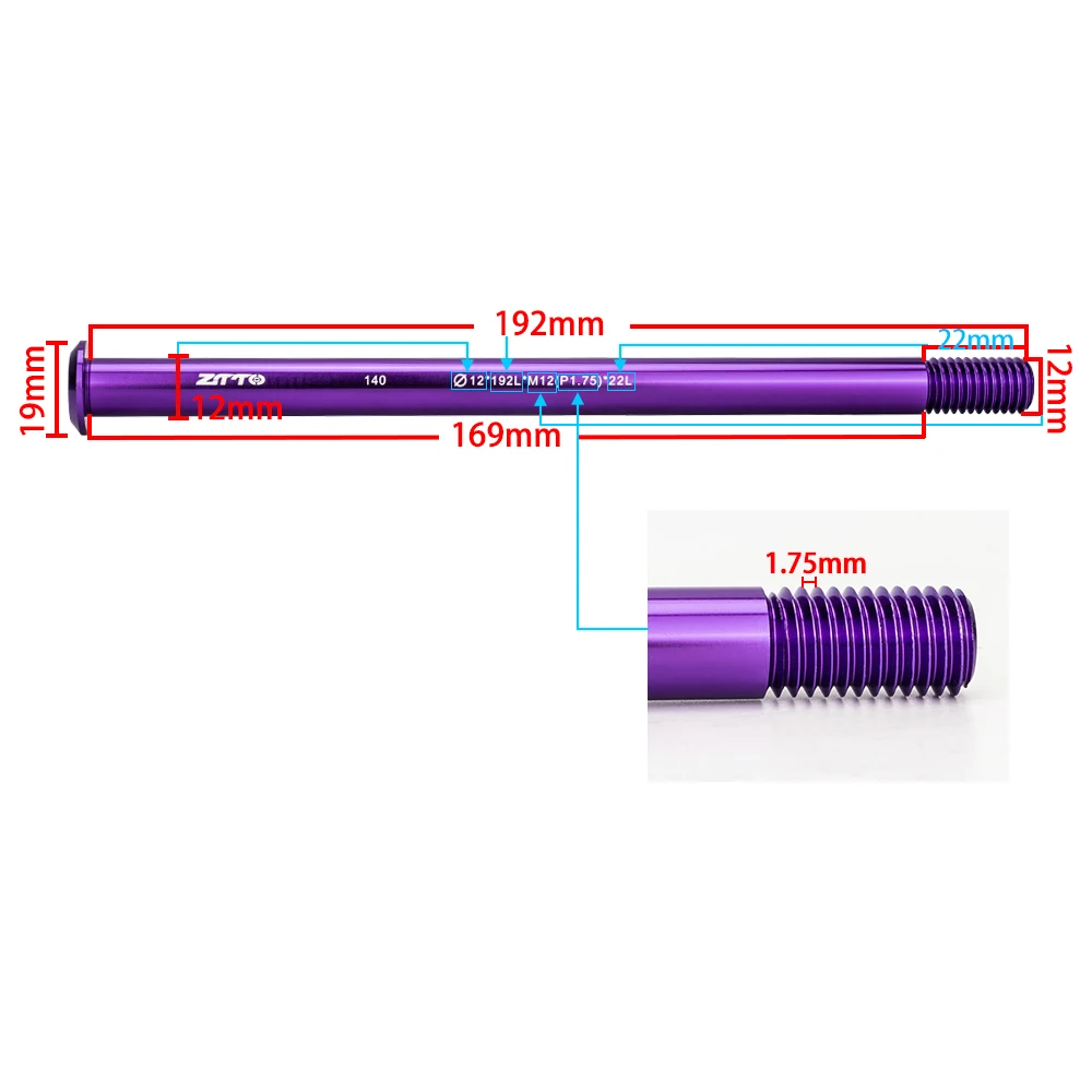 ZTTO M12xP1.0/1.5/1.75 MTB Road Bike Thru Axle Front Fork Shaft Skewers Rear Hub 12x100/110/142/148mm Thru Axle Bike Barrel Axle