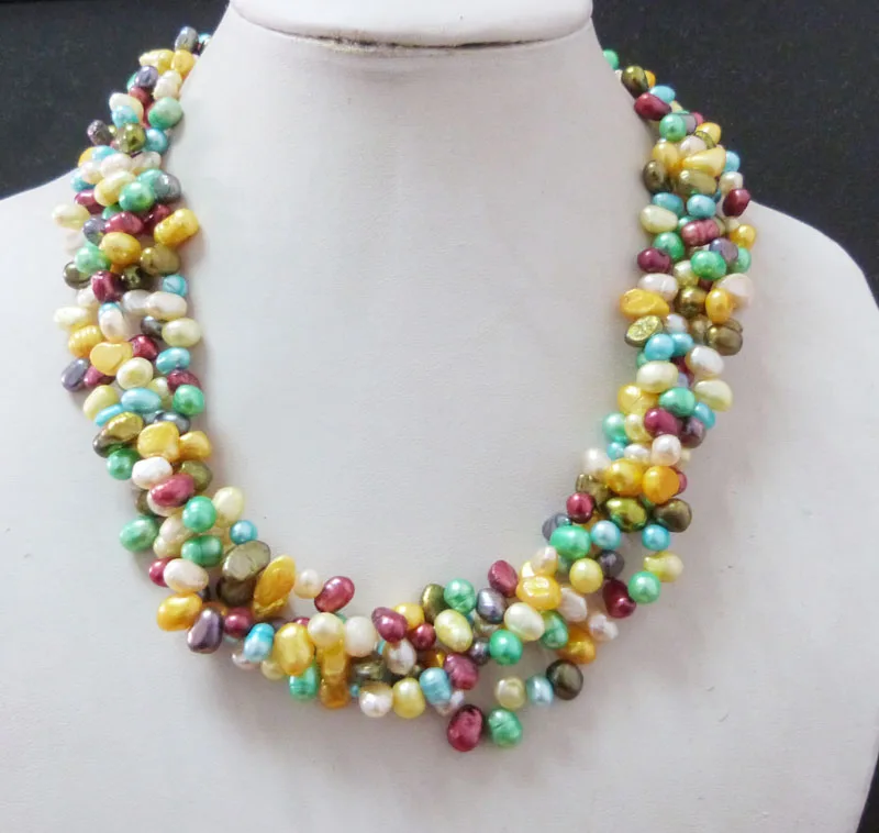 

3row Mixeds Color baroque pearl necklace+Magnetic buckle 20"