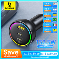 Baseus 152.5W Car Charger 100W Fast Charging PD3.0 QC4.0 USB Type-C Phone Charger For iPhone16 15 Samsung Xiaomi Laptops Tabet