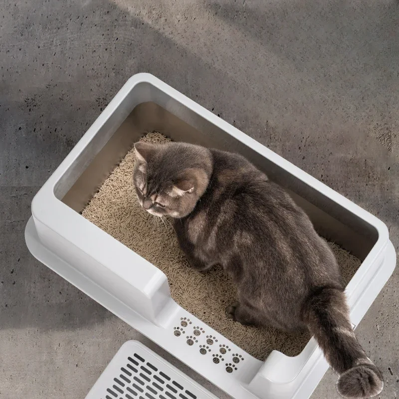 Thickend Stainless Steel Cat Litter Box Large 20L Cats' Sandbox with Lid Non-Leaking Pet Bedpans Easy Clean Metal Kitten Toilet