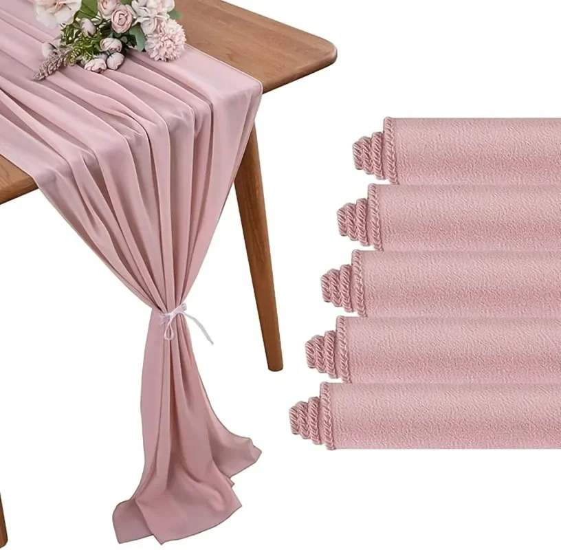 

5 Pcs Chiffon Table Runner Sheer Wedding Table Runner Romantic Tulle Table Runner Birthday Party Bridal Baby Shower Table Decor