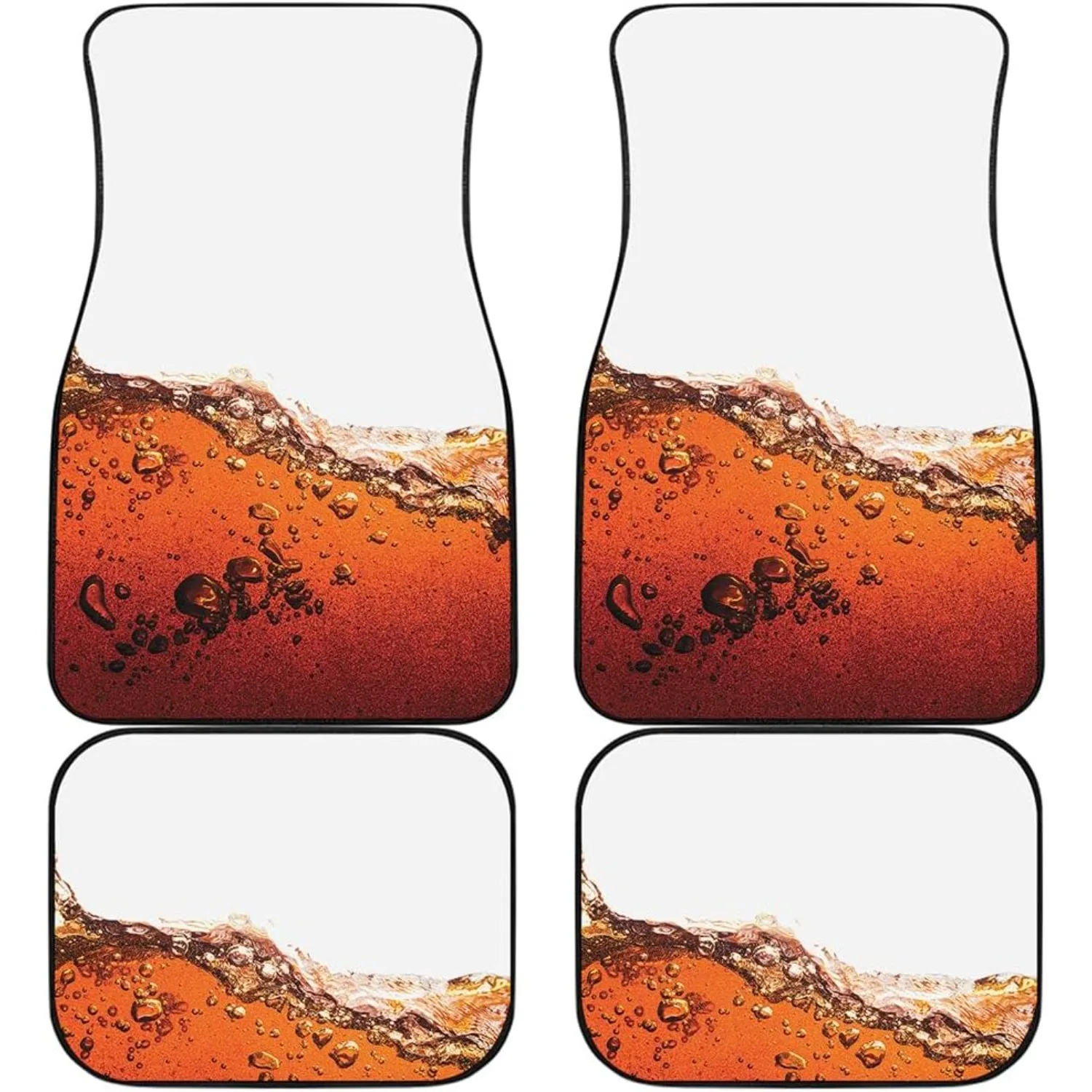 Set Of Front And Rear Car Floor Mats Featuring A Cola Design - Sturdy Auto Additions - Year-Round Protection - Trendy Vehicle De