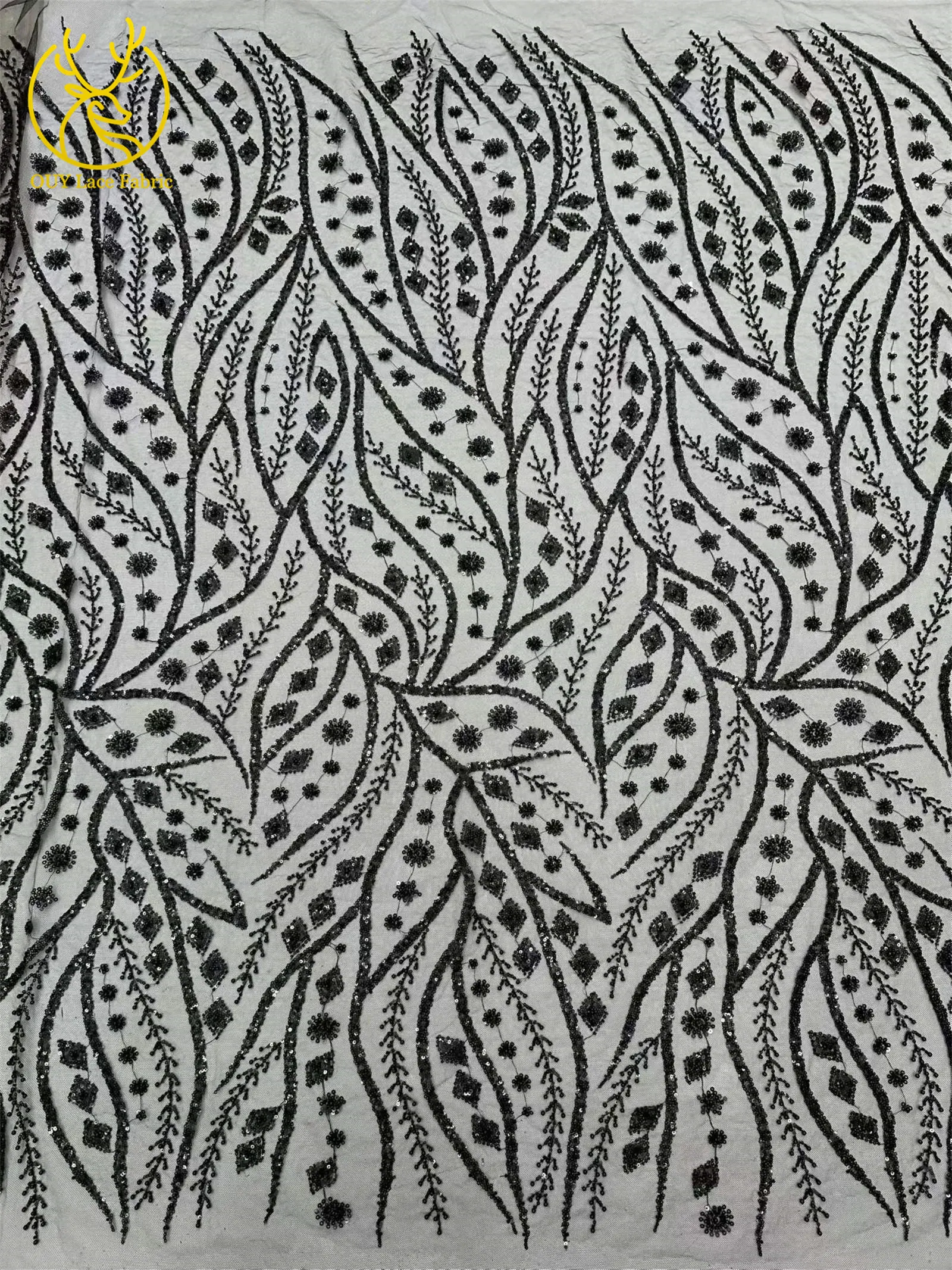 Schwarzer Afrikanischer Pailletten-Perlen-Spitzenstoff 2026 Modischer Nigerianischer Pailletten-Tüll-Spitzenstoff für Hochzeitskleider 5 Yards – Detail 17