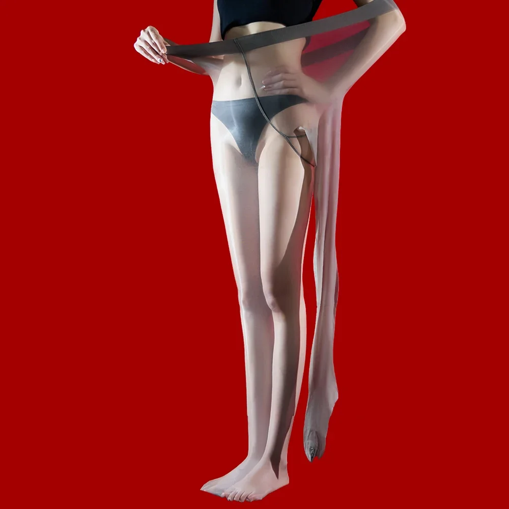 Women Plus Size Open Crotch Stockings Oil Glossy Shiny Elastic Tights High Density Yoga Shaping Pantyhose Maid Stockings
